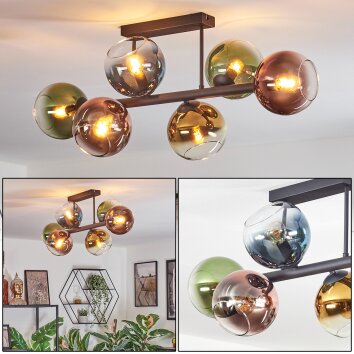 Koyoto Plafondlamp, Kogellampje Blauw, Goud, Groen, Duidelijk, Koperkleurig, 6-lichts