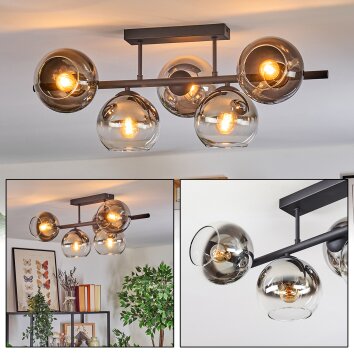 Koyoto Plafondlamp, Kogellampje Chroom, Duidelijk, Rookkleurig, 5-lichts