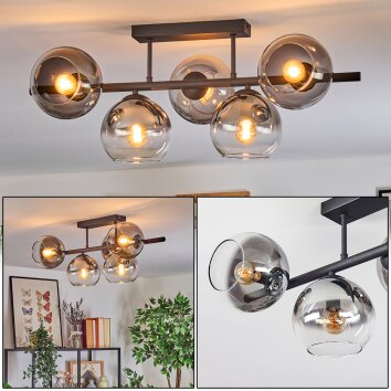 Koyoto Plafondlamp, Kogellampje Duidelijk, Rookkleurig, 5-lichts