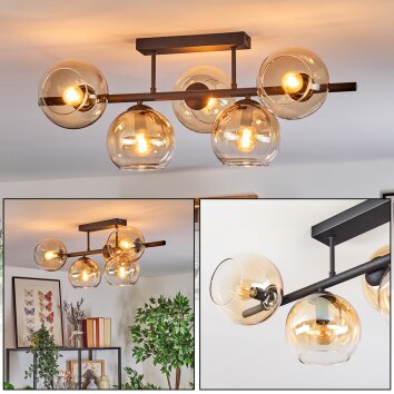 Koyoto Plafondlamp, Kogellampje Amber, Duidelijk, 5-lichts