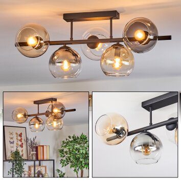 Koyoto Plafondlamp, Kogellampje Amber, Duidelijk, Rookkleurig, 5-lichts