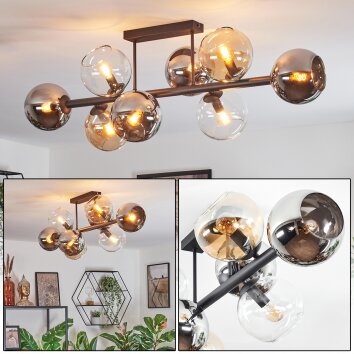 Koyoto Plafondlamp, Kogellampje Amber, Chroom, Duidelijk, Rookkleurig, 8-lichts