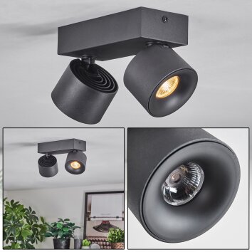 Narel Plafondlamp, Plafondspot LED Zwart, 2-lichts