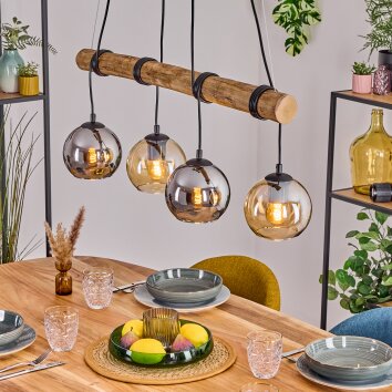 Koyoto Hanglamp, Kogellampje, Hanglamp Natuurlijke kleuren, Zwart, 4-lichts