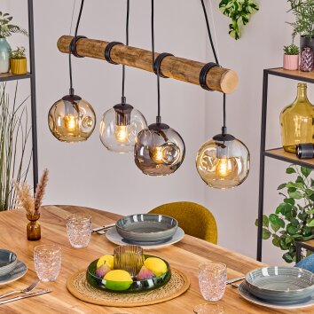 Ripoll Hanglamp, Kogellampje, Hanglamp Natuurlijke kleuren, Zwart, 4-lichts