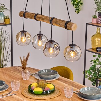 Ripoll Hanglamp, Kogellampje, Hanglamp Natuurlijke kleuren, Zwart, 4-lichts