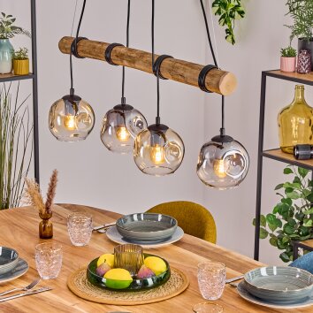 Ripoll Hanglamp, Kogellampje, Hanglamp Natuurlijke kleuren, Zwart, 4-lichts