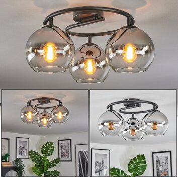 Koyoto Plafondlamp, Kogellampje Chroom, Duidelijk, Rookkleurig, 3-lichts