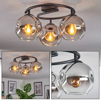 Ripoll Plafondlamp, Kogellampje Chroom, Duidelijk, Rookkleurig, 3-lichts