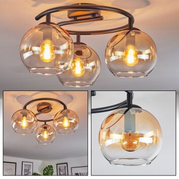 Koyoto Plafondlamp, Kogellampje Amber, Duidelijk, 3-lichts