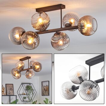 Koyoto Plafondlamp, Kogellampje Duidelijk, Rookkleurig, 6-lichts