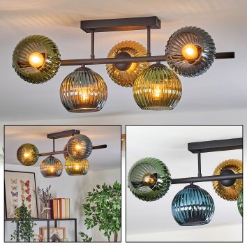 Koyoto Plafondlamp, Kogellampje Blauw, Goud, Groen, 5-lichts