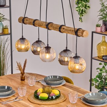 Ripoll Hanglamp, Kogellampje, Hanglamp Natuurlijke kleuren, Zwart, 5-lichts