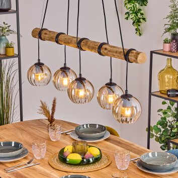 Koyoto Hanglamp, Kogellampje, Hanglamp Natuurlijke kleuren, Zwart, 5-lichts