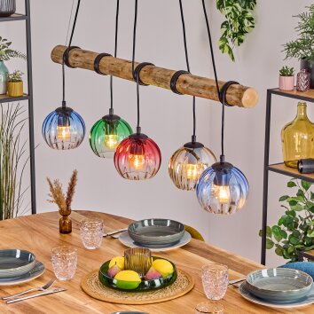 Koyoto Hanglamp, Kogellampje, Hanglamp Natuurlijke kleuren, Zwart, 5-lichts