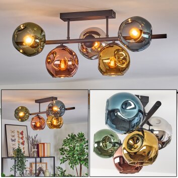 Ripoll Plafondlamp, Kogellampje Blauw, Chroom, Goud, Groen, Koperkleurig, Rookkleurig, 5-lichts