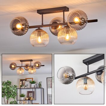 Koyoto Plafondlamp, Kogellampje Amber, Duidelijk, Rookkleurig, 5-lichts