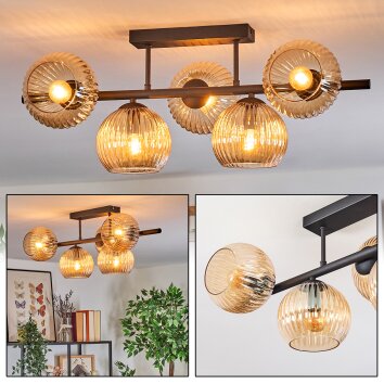 Koyoto Plafondlamp, Kogellampje Amber, 5-lichts