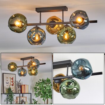 Ripoll Plafondlamp, Kogellampje Blauw, Goud, Groen, 5-lichts