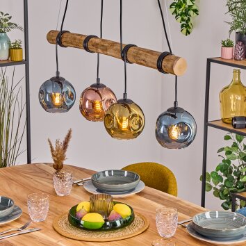 Ripoll Hanglamp, Kogellampje, Hanglamp Natuurlijke kleuren, Zwart, 4-lichts