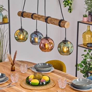 Ripoll Hanglamp, Kogellampje, Hanglamp Natuurlijke kleuren, Zwart, 4-lichts