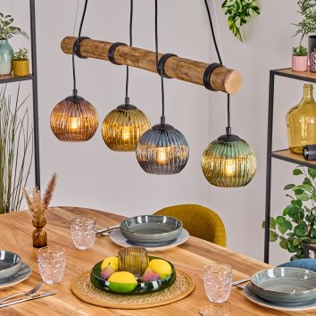 Koyoto Hanglamp, Kogellampje, Hanglamp Natuurlijke kleuren, Zwart, 4-lichts