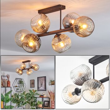 Ripoll Plafondlamp, Kogellampje Amber, Duidelijk, Rookkleurig, 6-lichts
