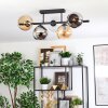 Koyoto Plafondlamp, Kogellampje Amber, Chroom, Duidelijk, Rookkleurig, 5-lichts