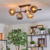 Koyoto Plafondlamp, Kogellampje Amber, Chroom, Duidelijk, Rookkleurig, 5-lichts