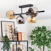 Koyoto Plafondlamp, Kogellampje Amber, Chroom, Duidelijk, Rookkleurig, 5-lichts
