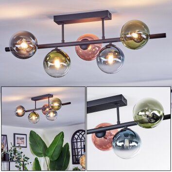 Chehalis Plafondlamp, Kogellampje Blauw, Groen, Duidelijk, Koperkleurig, 5-lichts