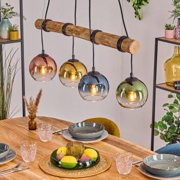 Koyoto Hanglamp, Kogellampje, Hanglamp Natuurlijke kleuren, Zwart, 4-lichts
