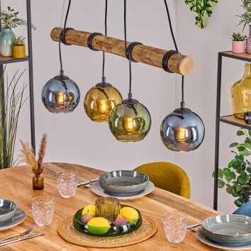 Koyoto Hanglamp, Kogellampje, Hanglamp Natuurlijke kleuren, Zwart, 4-lichts