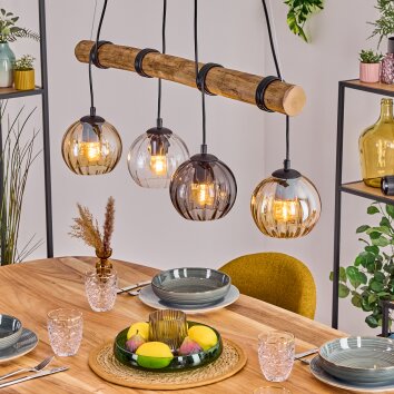 Koyoto Hanglamp, Kogellampje, Hanglamp Natuurlijke kleuren, Zwart, 4-lichts