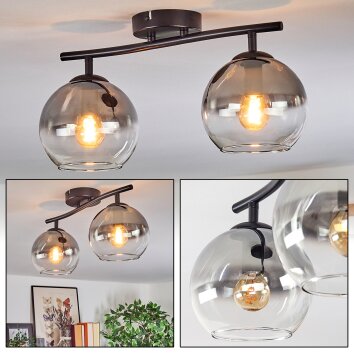 Koyoto Plafondlamp, Kogellampje Duidelijk, Rookkleurig, 2-lichts