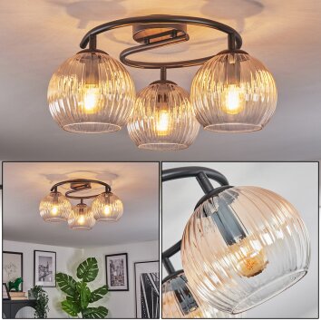 Koyoto Plafondlamp, Kogellampje 37 cm Amber, Duidelijk, 3-lichts