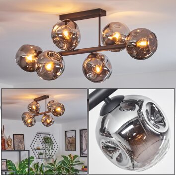 Ripoll Plafondlamp, Kogellampje Rookkleurig, 6-lichts