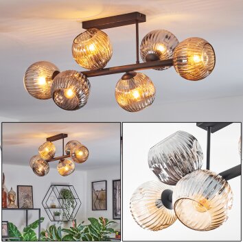 Ripoll Plafondlamp, Kogellampje Amber, Rookkleurig, 6-lichts