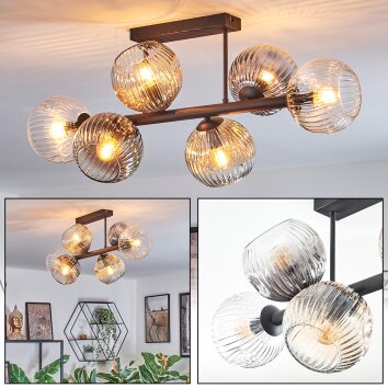 Ripoll Plafondlamp, Kogellampje Amber, Duidelijk, Rookkleurig, 6-lichts