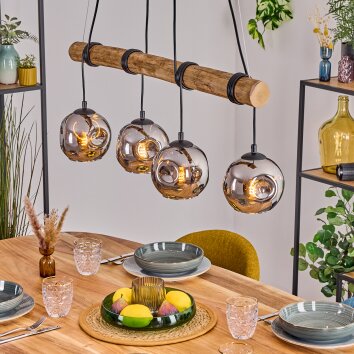 Ripoll Hanglamp, Kogellampje, Hanglamp Natuurlijke kleuren, Zwart, 4-lichts