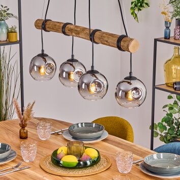 Ripoll Hanglamp, Kogellampje, Hanglamp Natuurlijke kleuren, Zwart, 4-lichts