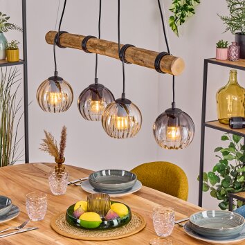 Koyoto Hanglamp, Kogellampje, Hanglamp Natuurlijke kleuren, Zwart, 4-lichts