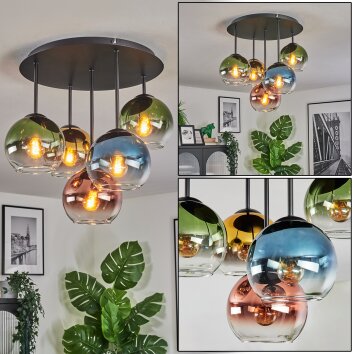 Koyoto Plafondlamp, Kogellampje Blauw, Goud, Groen, Duidelijk, Koperkleurig, 5-lichts