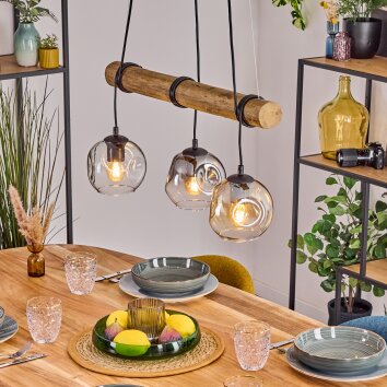 Ripoll Hanglamp, Kogellampje, Hanglamp Natuurlijke kleuren, Zwart, 3-lichts