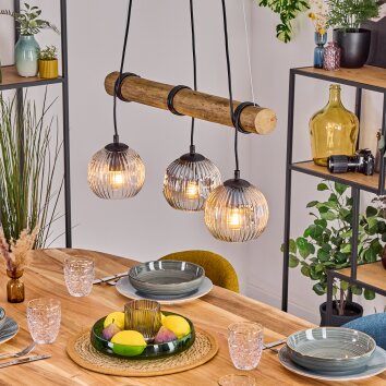 Ripoll Hanglamp, Kogellampje, Hanglamp Natuurlijke kleuren, Zwart, 3-lichts