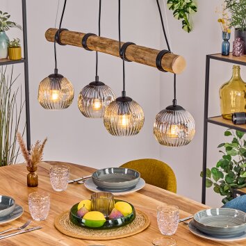 Ripoll Hanglamp, Kogellampje, Hanglamp Natuurlijke kleuren, Zwart, 4-lichts