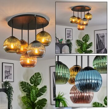 Koyoto Plafondlamp, Kogellampje Blauw, Goud, Groen, Koperkleurig, 5-lichts