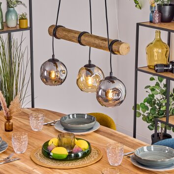 Ripoll Hanglamp, Kogellampje, Hanglamp Natuurlijke kleuren, Zwart, 3-lichts