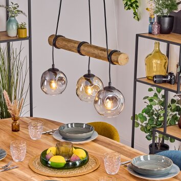 Ripoll Hanglamp, Kogellampje, Hanglamp Natuurlijke kleuren, Zwart, 3-lichts