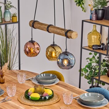 Ripoll Hanglamp, Kogellampje, Hanglamp Natuurlijke kleuren, Zwart, 3-lichts